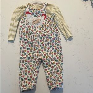 Spring Chicken Floral Baby Overalls with Striped Shirt